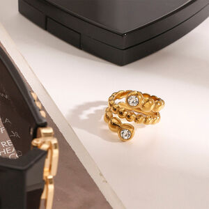 1 pair simple series elegant annular stainless steel gold plated rhinestone women single rings h5 Picture4