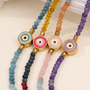 1 Piece Ethnic Series Classic Eye Pattern Stainless Steel Waterproof Gold Color Women's Crystal Beaded Necklaces h5 Picture11