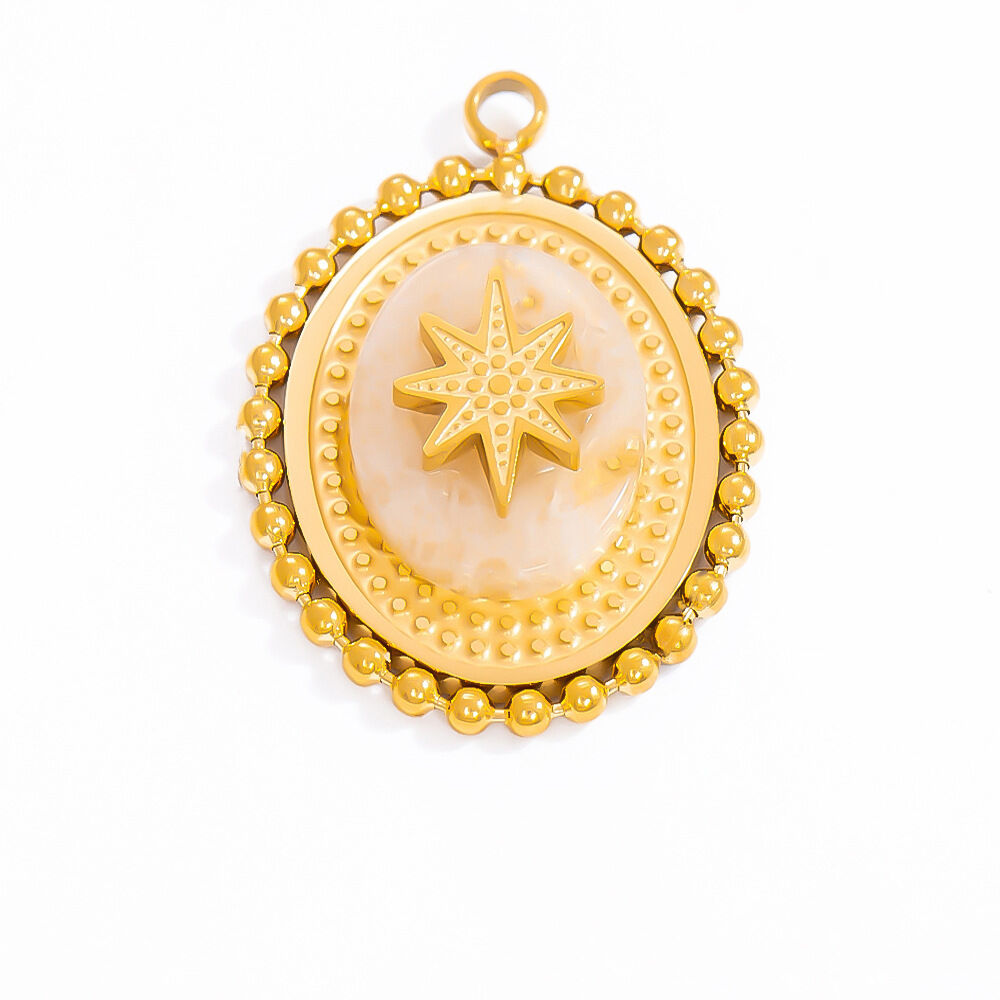 1 Piece Bohemian Series Retro Star Chromatic Natural Stone Stainless Steel Waterproof Gold Color Women's Pendants h5 Picture6