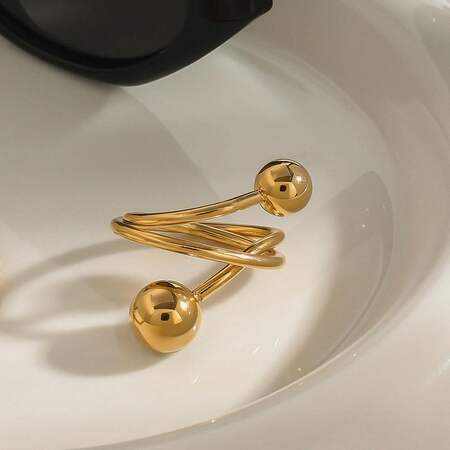 1 Piece Attractive Series Designable Twist Line Stainless Steel Waterproof Gold Color Women's Single Rings
