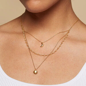 1 Piece Luxurious Series Charming Sun & Moon Stainless Steel Waterproof Gold Color Women's Layered Necklaces h5 Picture3