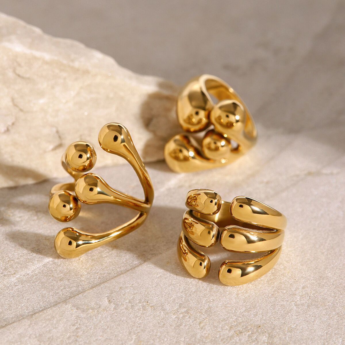 1 pair simple series  style geometric stainless steel  gold plated women adjustable rings 2