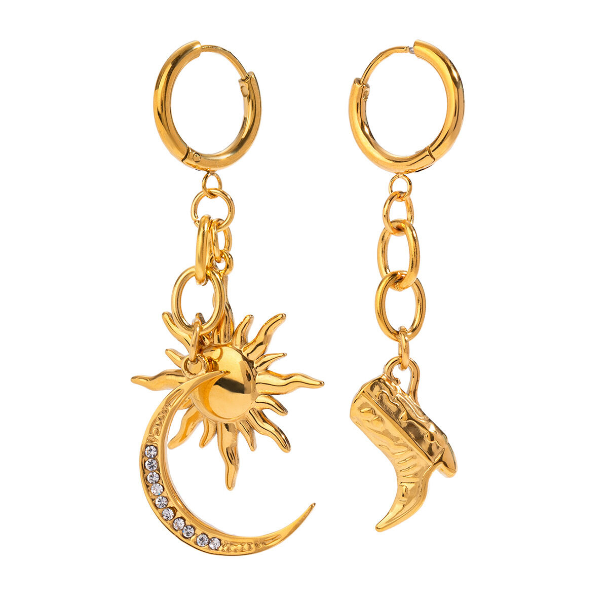 1 paio di pendenti da donna con strass placcati in oro , serie semplice, classici, sole/luna, acciaio inossidabile h5 Immagine6