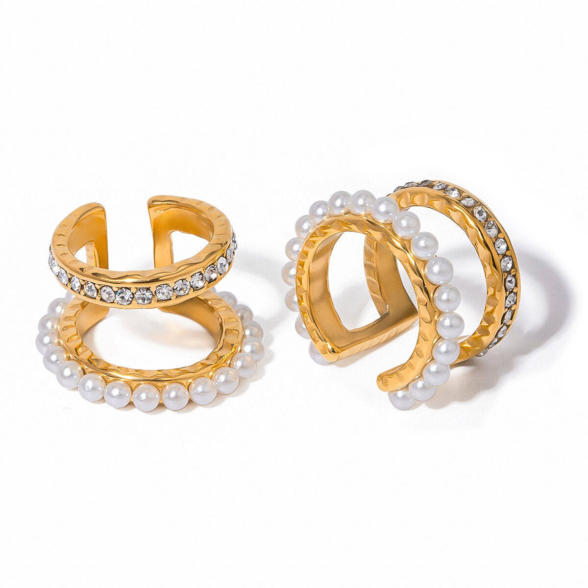 1 paio di orecchini a clip da donna con strass, classici e geometrici, in acciaio inossidabile placcato oro  Immagine5
