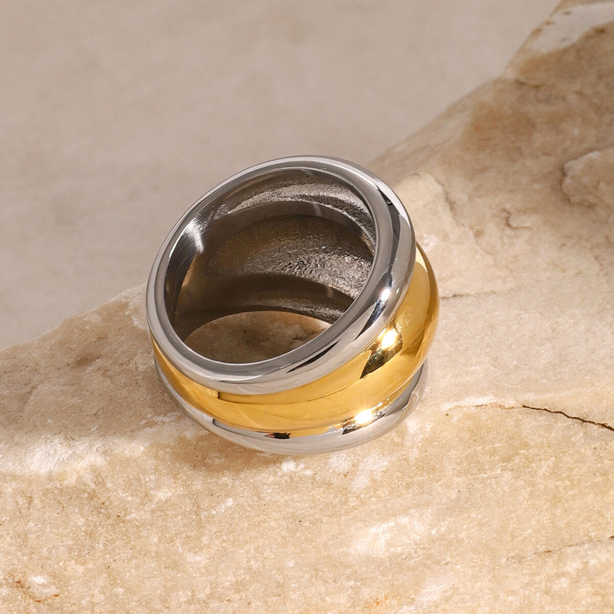 1 Piece Simple Geometric Stainless Steel Waterproof Gold Plated Women's Single Ring h5 Picture3