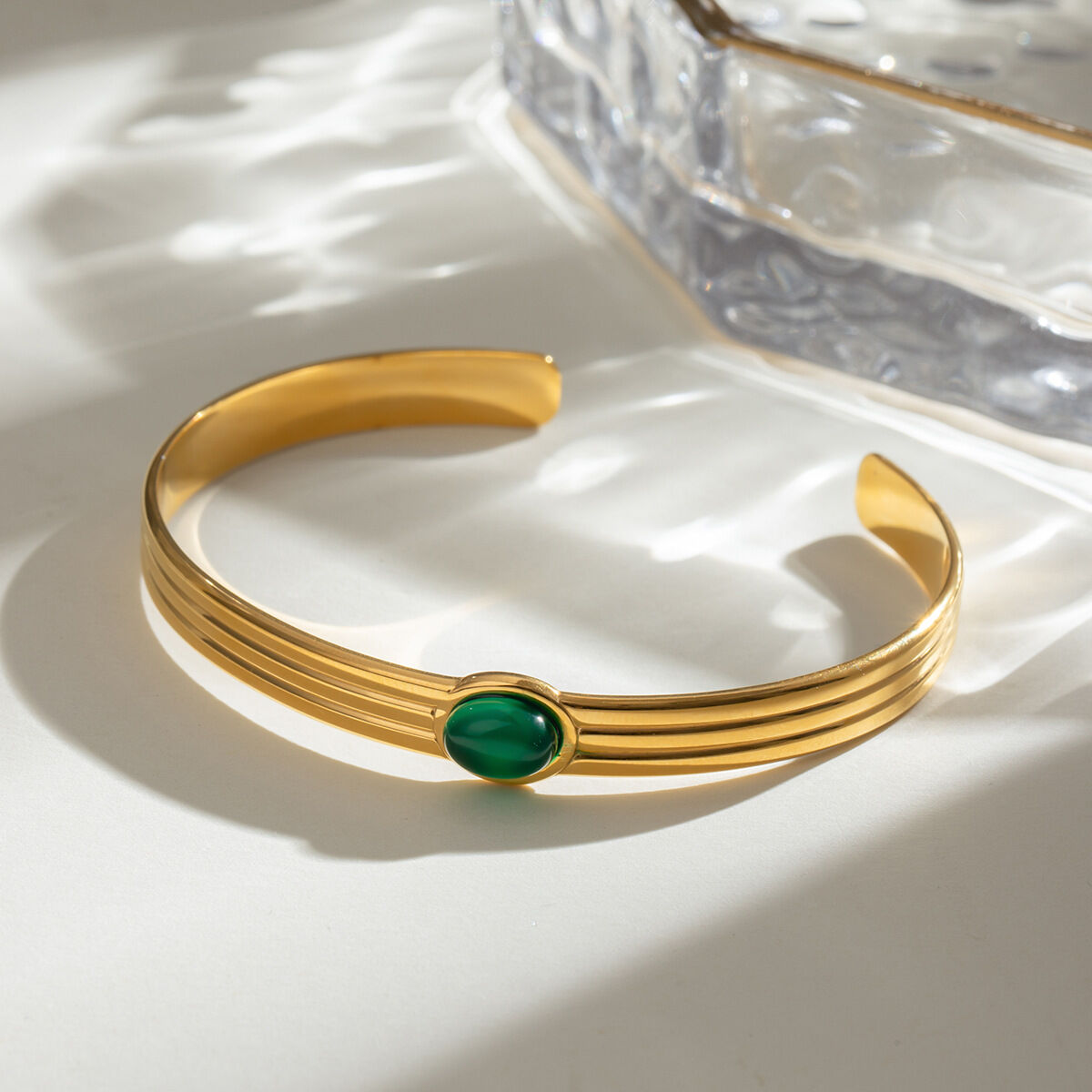 1 stuk stijlvolle retro geometrische roestvrijstalen waterdichte armband met goudkleurige natuursteen voor dames h5 Afbeelding3