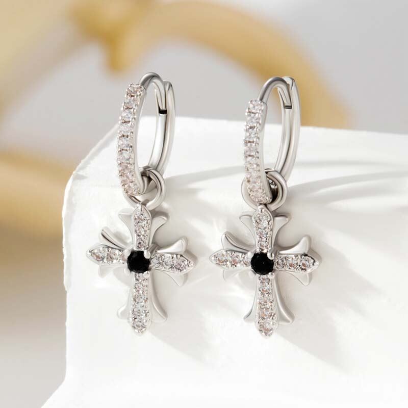 1 Piece Sophisticated Series Stylish Cross Shape Copper Zircon Women's Drop Earrings