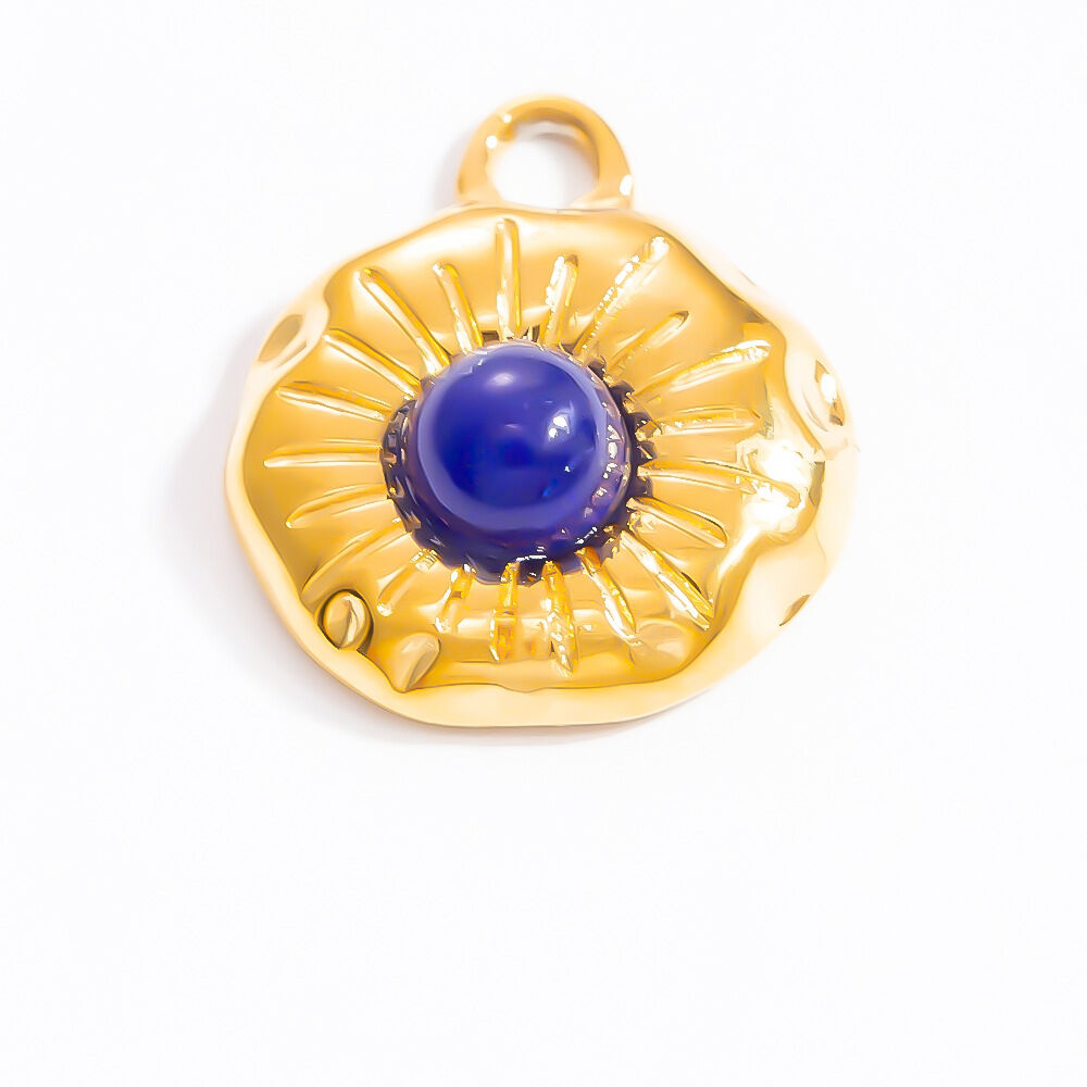 1 Piece Novelty Series Retro Eye Blue Nature Stone Stainless Steel Waterproof Gold Color Women's Pendants h5 Picture7