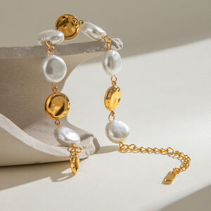 1 Stück luxuriöses Retro-Armband aus Edelstahl, rund, wasserdicht, goldfarben, mit Perlen für Damen h5 Bild4