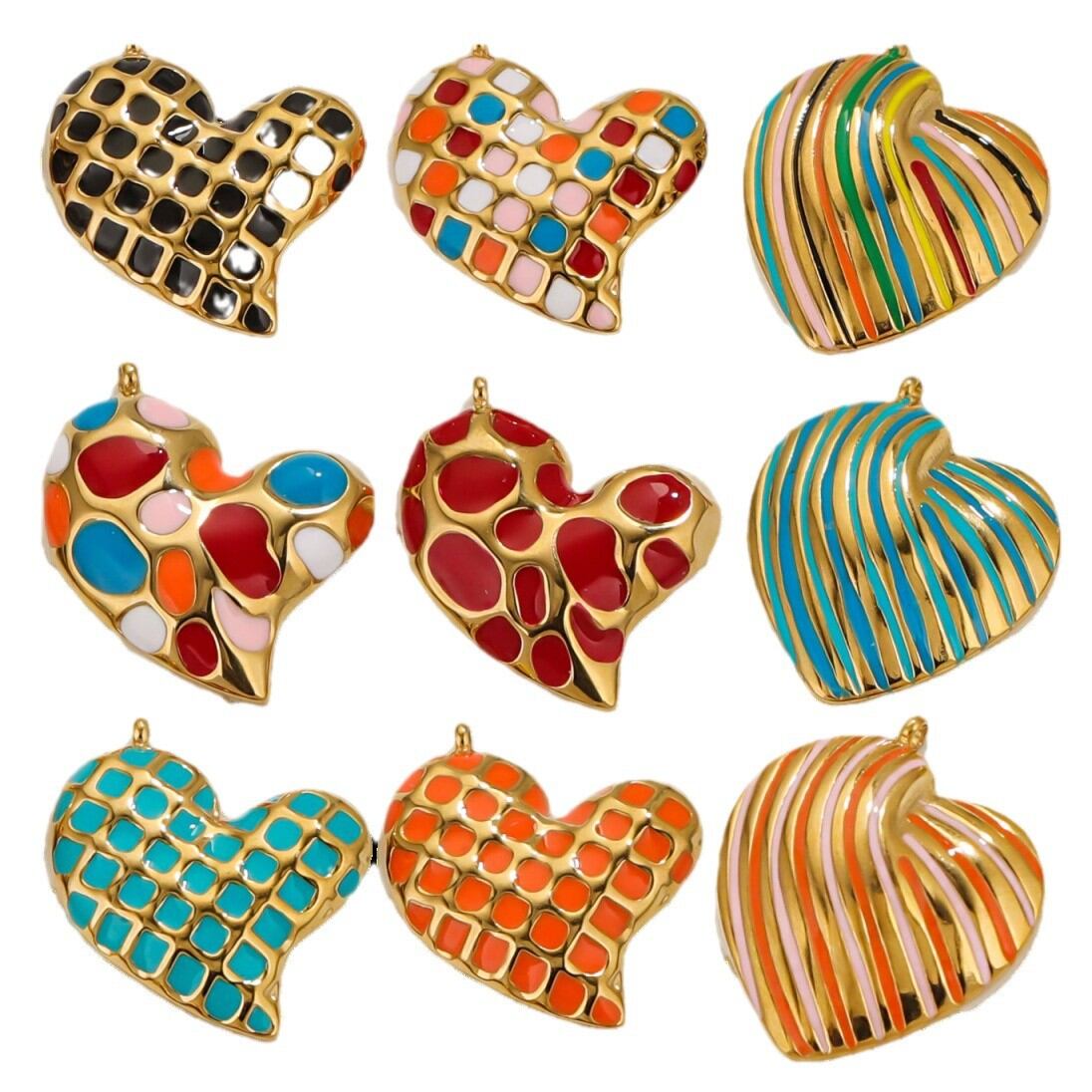 1 Piece Romantic Series Stunning Drop Oil Heart Stainless Steel Waterproof Gold Color Women's Pendants h5 Picture6