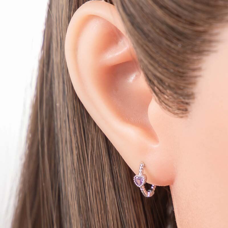 1 Piece Shining Series Elegant Heart Copper Purple Zircon Women's Hoop Earrings 2