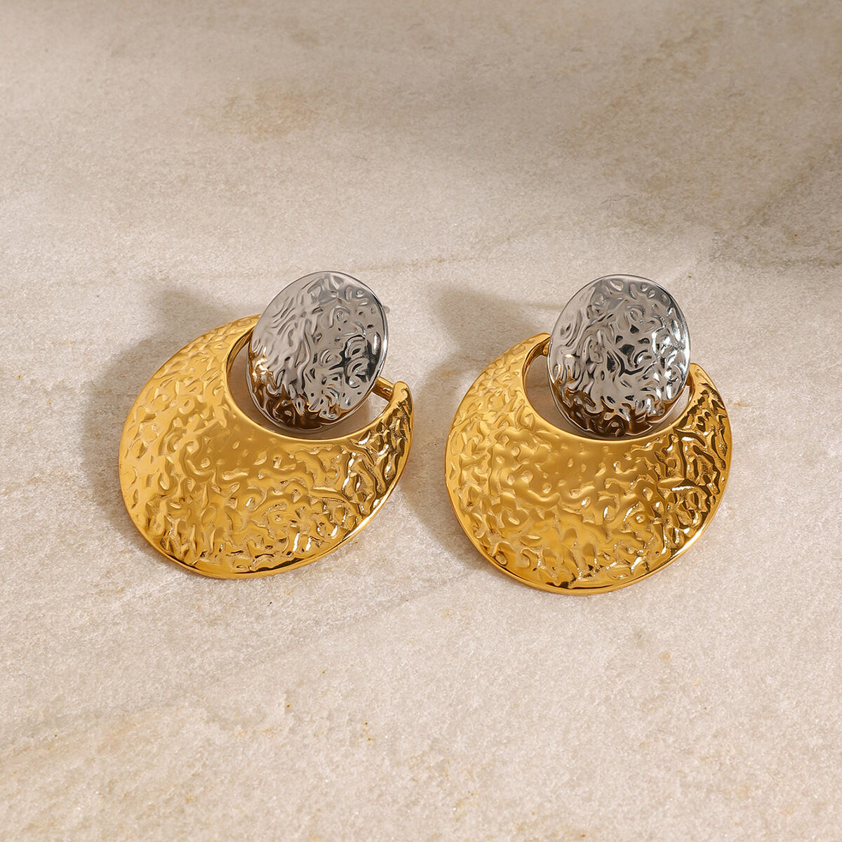 1 paire de boucles d'oreilles à tige rondes en acier inoxydable plaqué or  pour femmes, série simple  h5 Image4