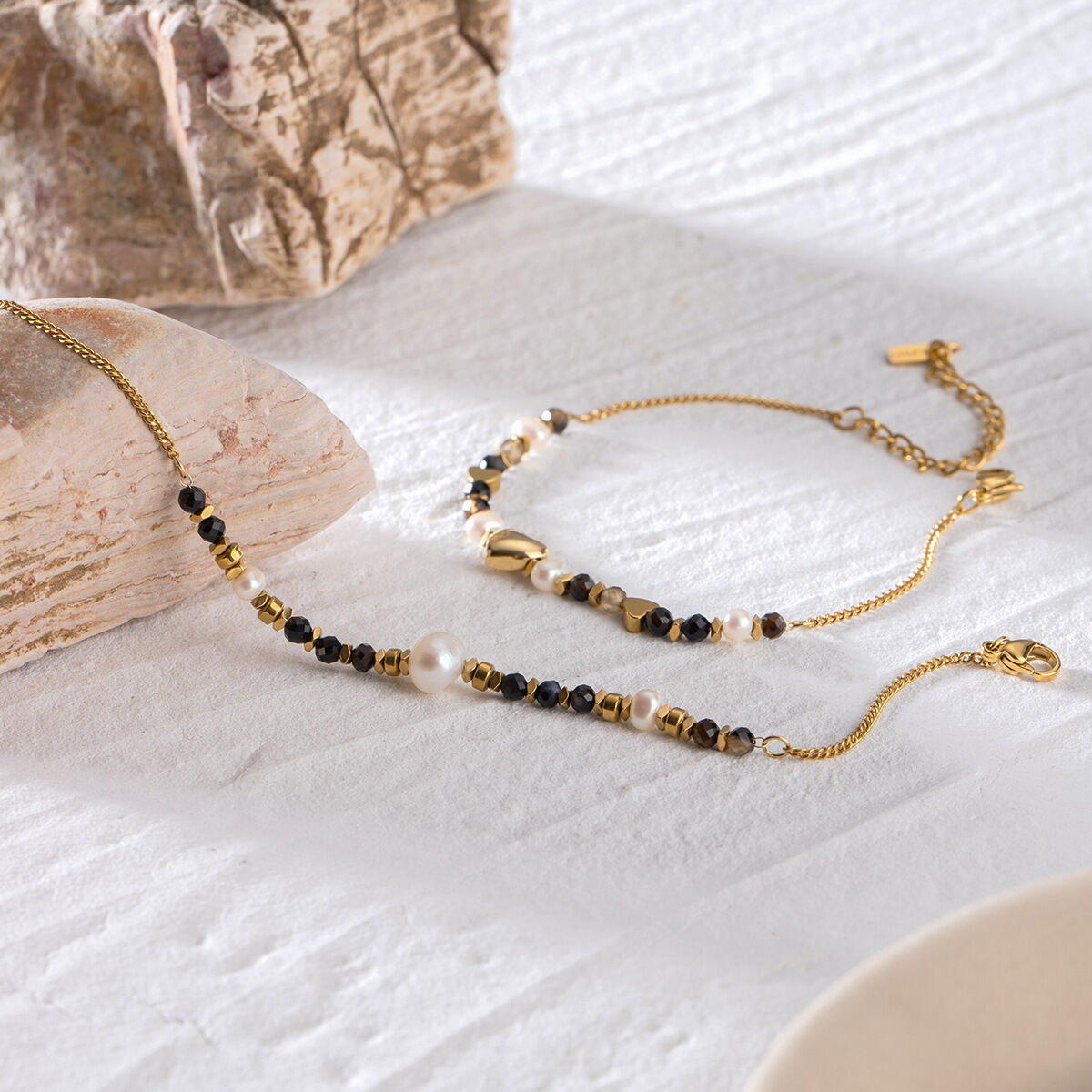 1 piece simple series elegant beads stainless steel  gold plated natural stone women charm bracelets 2