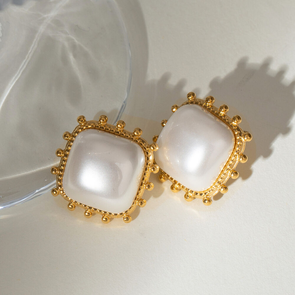 1 pair simple series retro geometric stainless steel gold plated women stud earrings Picture4