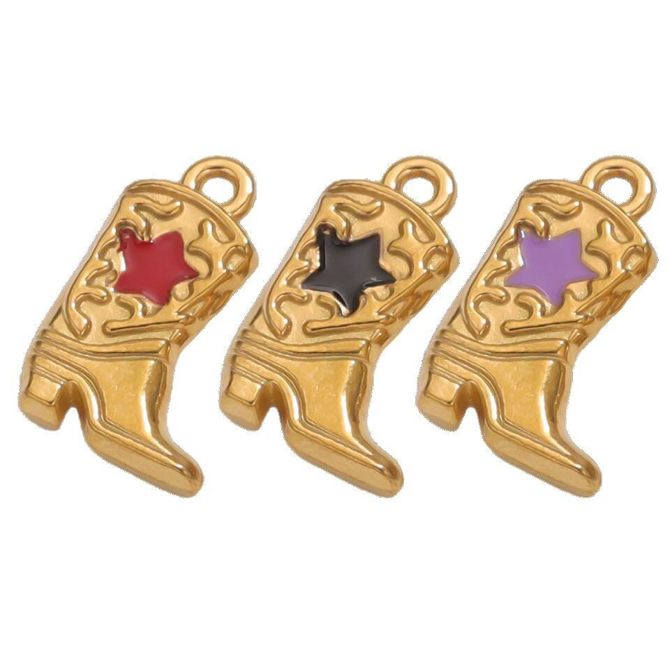 1 Piece Fashionable Series Retro Boot Shape Stainless Steel Waterproof Gold Color Women's Pendants Picture4