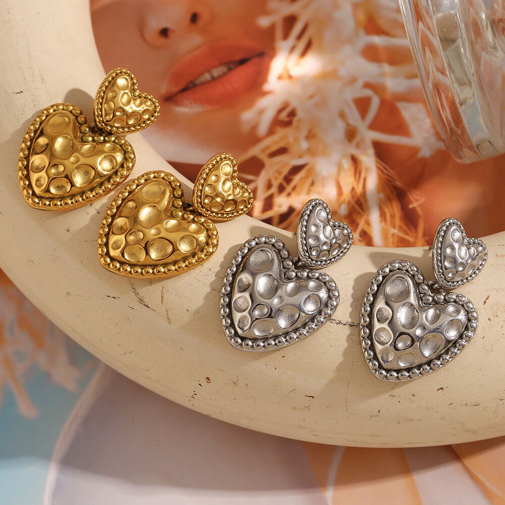 1 Pair Romantic Series Cute Love/Heart Shape Stainless Steel Waterproof   Gold Color  Women's Drop Earrings 2