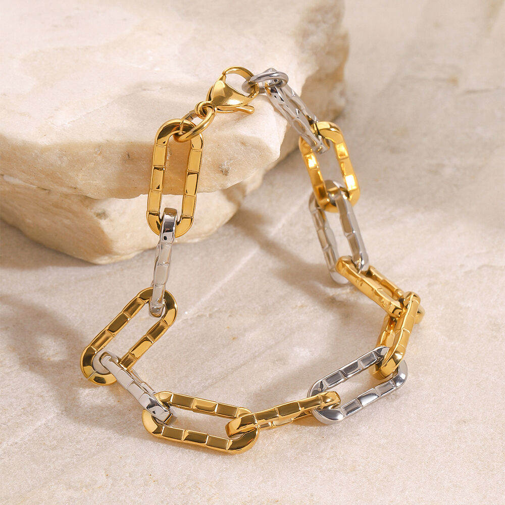 1 pezzo semplice serie linea acciaio inossidabile placcato oro 18k donne catena bracciali h5Immagine5