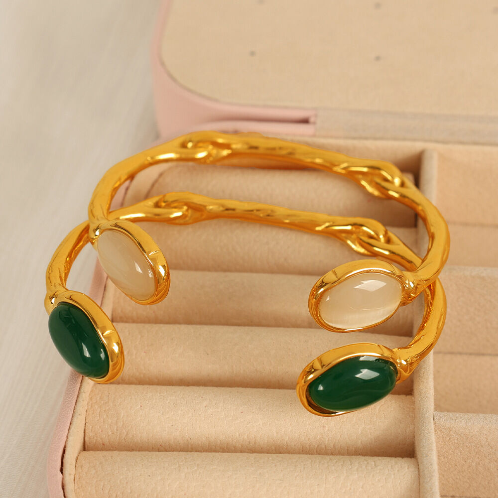 1 piece simple series simple geometric stainless steel  gold plated rhinestone women bangles 2