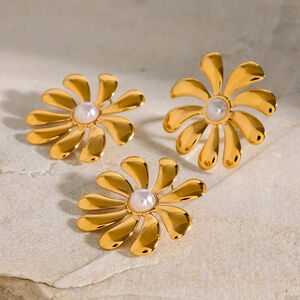 1 pair classic series retro flower stainless steel gold plated artificial pearl women earrings set h5 Picture3