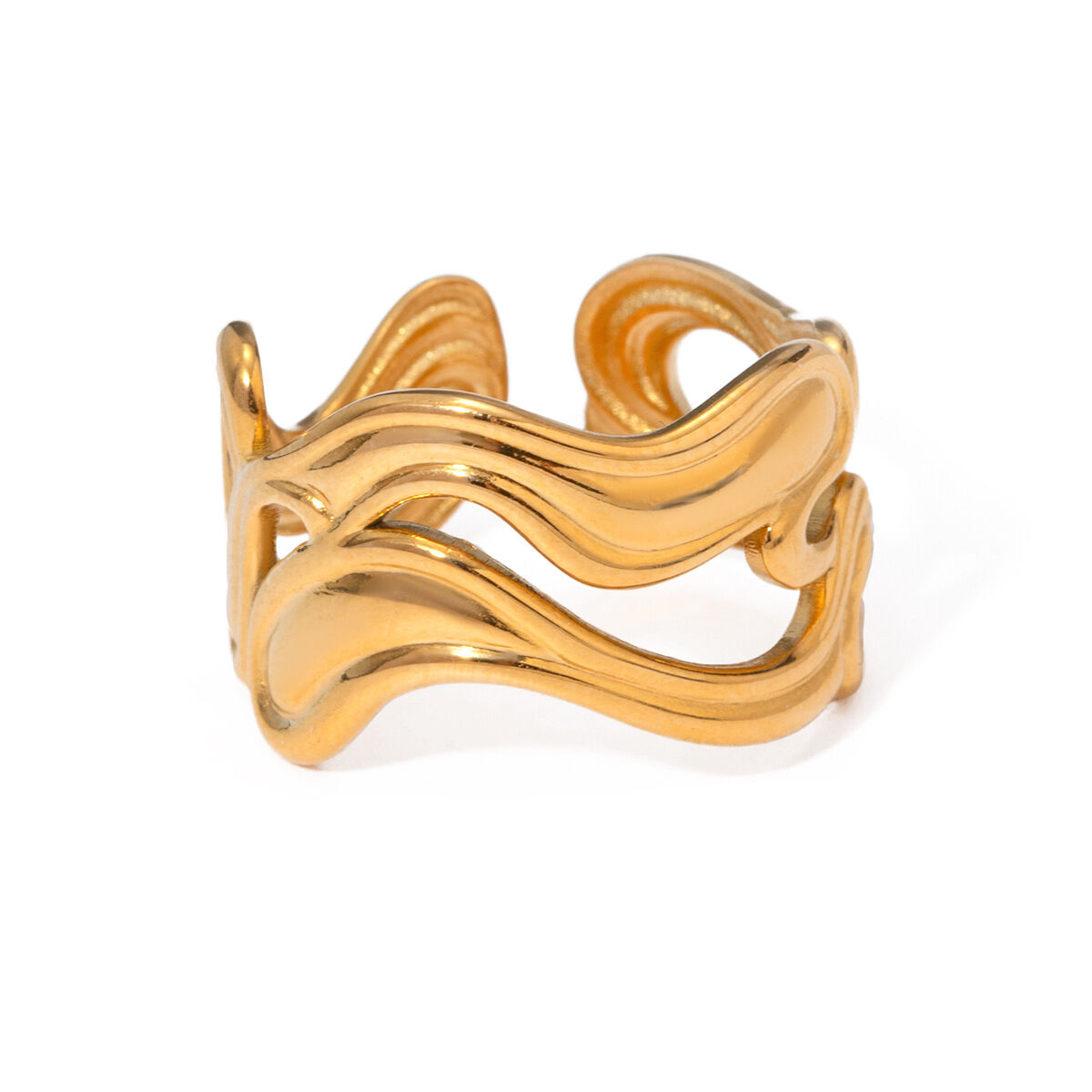 1 par de anillos ajustables para mujer de acero inoxidable chapados en oro de 18 quilates con línea de estilo simple h5 Imagen2