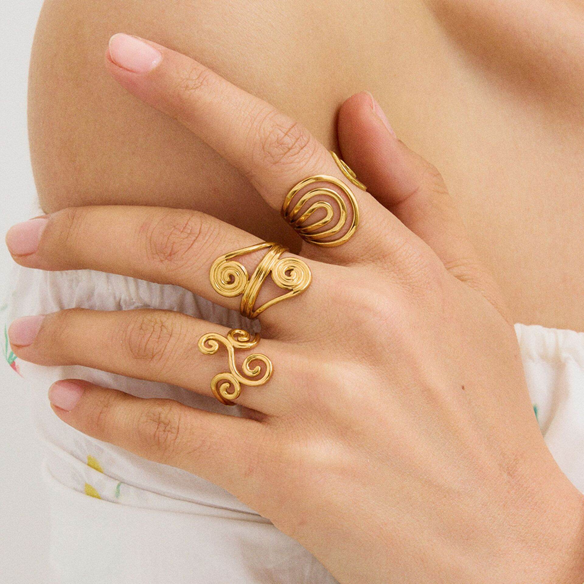Anelli regolabili da donna in acciaio inossidabile color oro impermeabile, serie moderna, 1 pezzo Immagine3