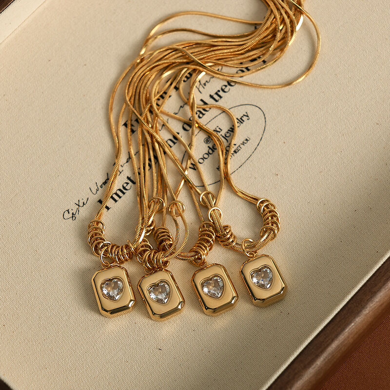 1 piece simple series simple heart stainless steel  gold plated zircon women pendant necklaces 2