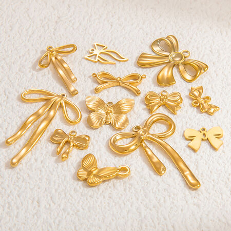 1 Piece Sweet Series Exquisite Bowknot Stainless Steel Waterproof DIY Gold Color Women's Pendants