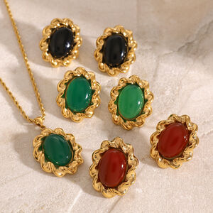 Retro Stainless Steel Waterproof Gold Color Necklace Set h5 Picture3