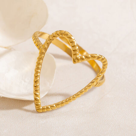 1 Piece Romantic Series Edgy Heart Shape Sentimental Stainless Steel Waterproof Gold Color Women's Adjustable Rings 2
