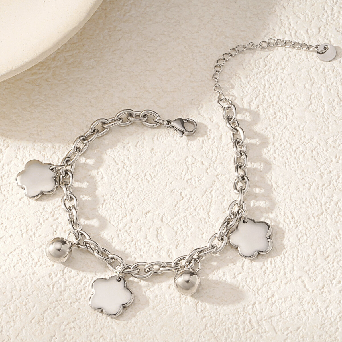 Pulseras con dijes de acero de titanio y oro color flor elegante serie romántica para mujer, 1 pieza h5Imagen4
