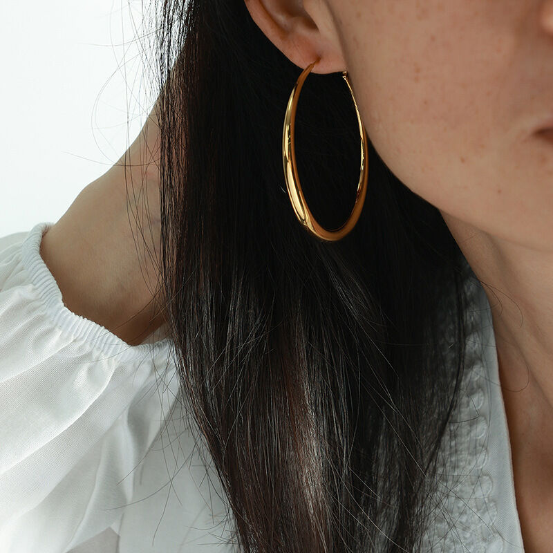 1 pair simple series classic solid color titanium steel gold plated women hoop earrings Picture3