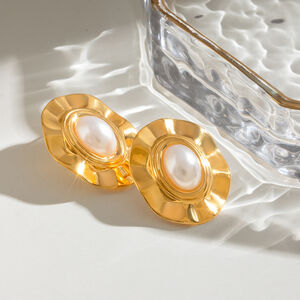 1 pair classic series retro geometric stainless steel gold plated women stud earrings h5 Picture4
