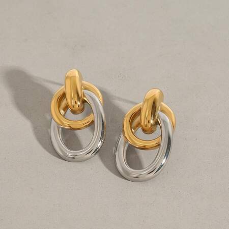 1 Pair Exquisite Series Casual Annular Stainless Steel Waterproof Gold & Silver Color Women's Stud Earrings