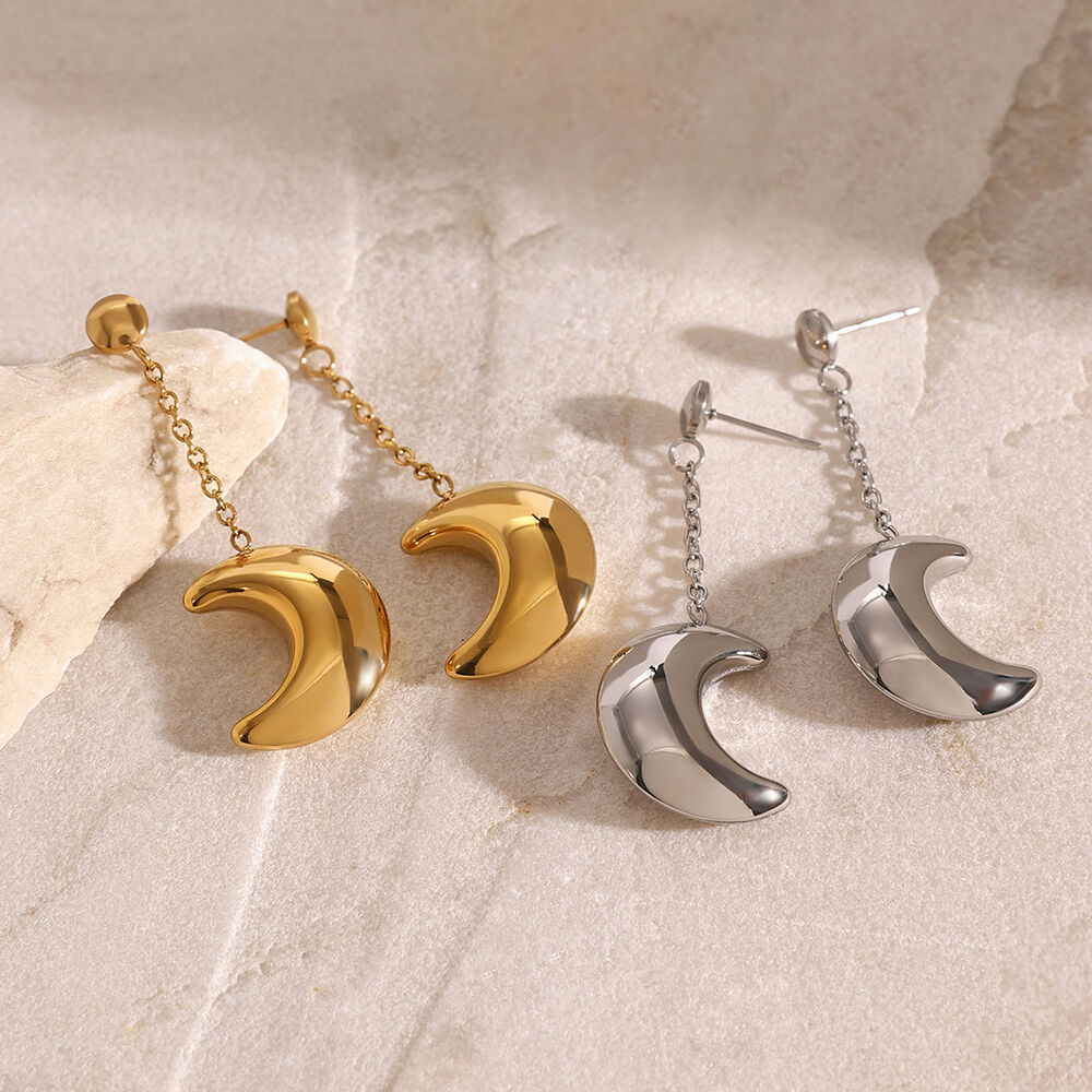 1 pair simple series simple sun/moon stainless steel gold plated women drop earrings Picture4