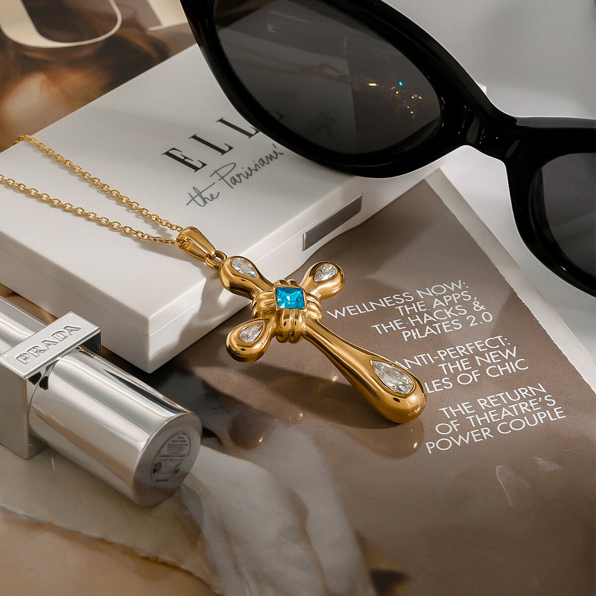 1 Piece Shining Series Exquisite Cross Stainless Steel Waterproof Gold Color Women's Pendant Necklaces 2