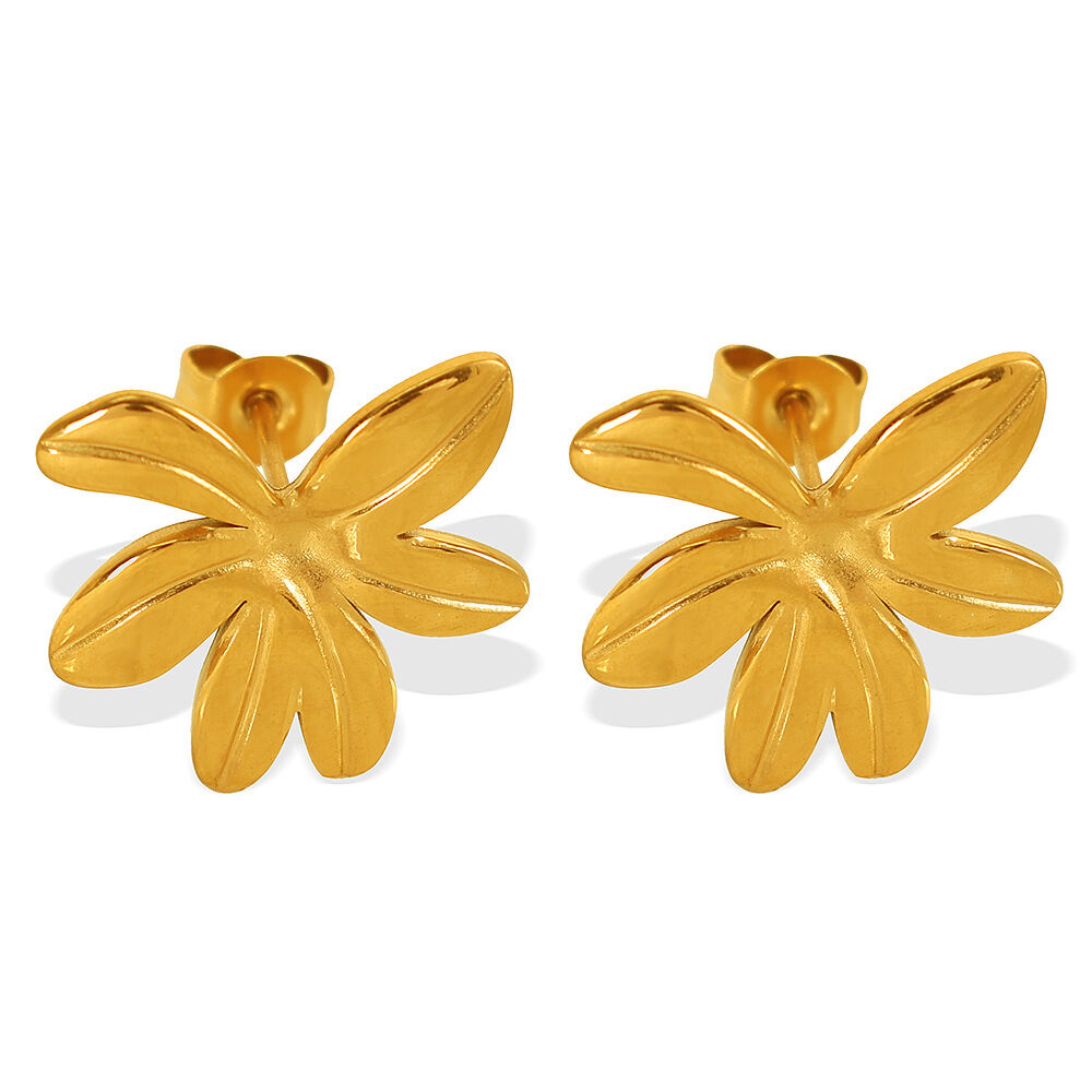 1 pair simple series retro flower stainless steel  gold plated women stud earrings 2