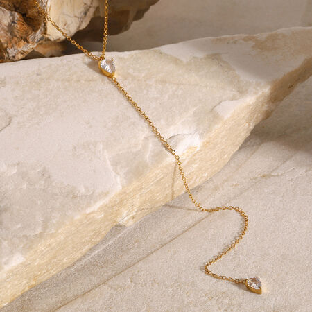 1 piece simple series simple droplet stainless steel gold plated rhinestone women pendant necklaces
