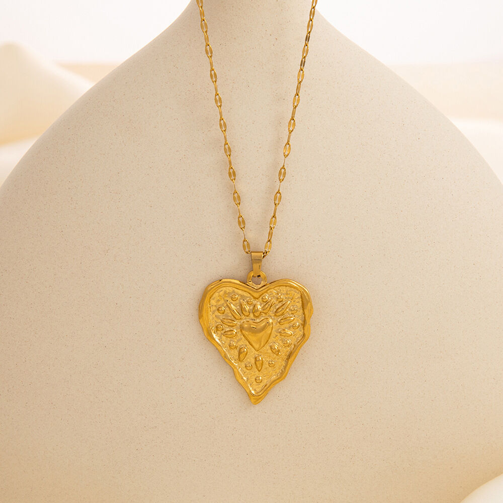 collier avec pendentif en forme de cœur élégant en acier inoxydable plaqué or pour femme, série classique, 1 pièce h5Image4