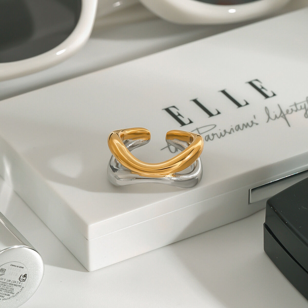 1 Piece Designable Series Chic Annular Stainless Steel Waterproof Gold Color Women's Adjustable Rings Picture4