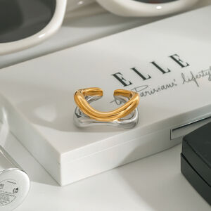 1 Piece Designable Series Chic Annular Stainless Steel Waterproof Gold Color Women's Adjustable Rings h5 Picture4
