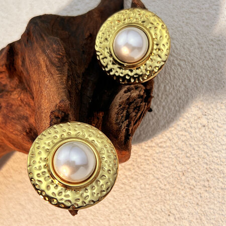 1 Pair Retro Round Shape Stainless Steel Waterproof Gold Color Women's Stud Earrings 2