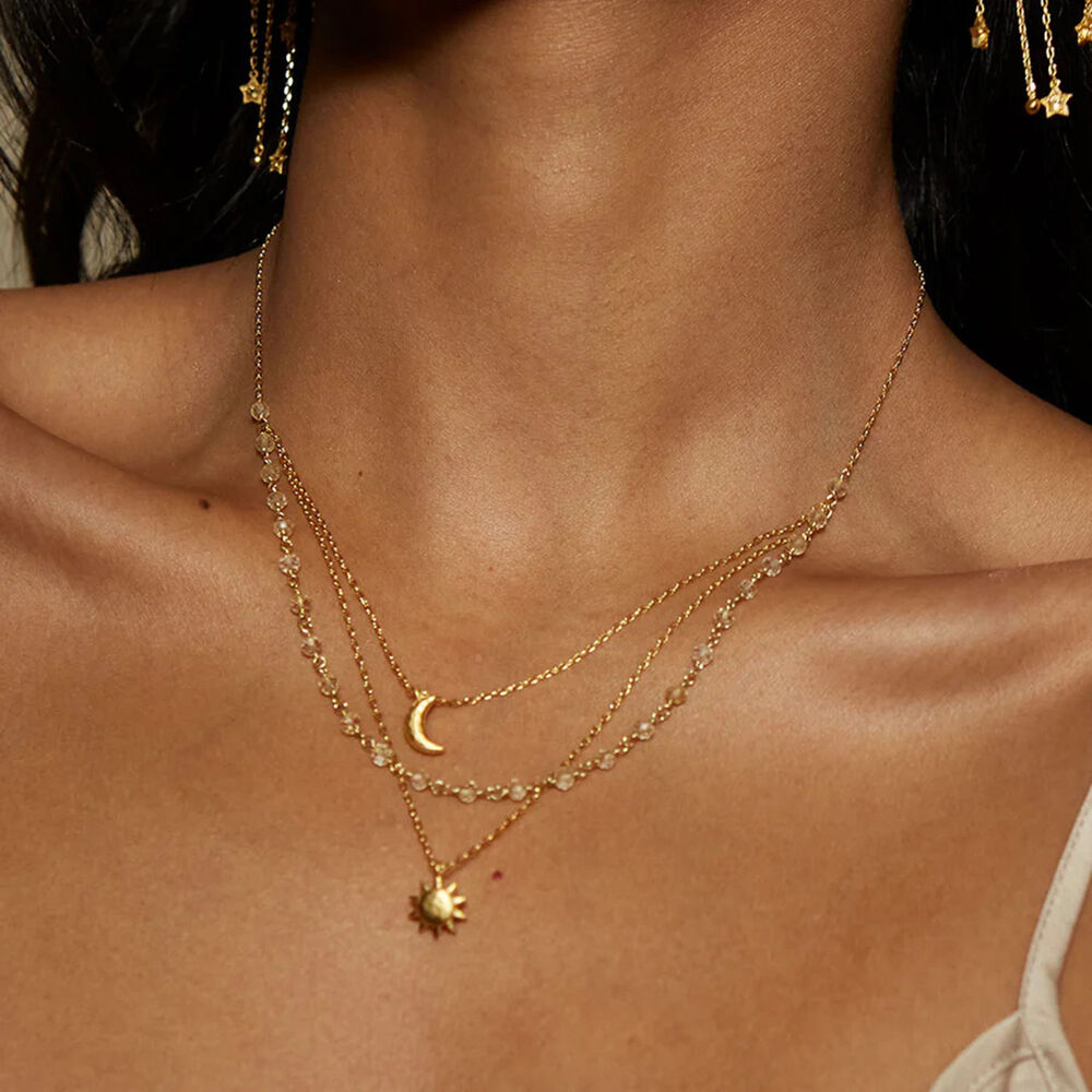 1 Piece Luxurious Series Charming Sun & Moon Stainless Steel Waterproof Gold Color Women's Layered Necklaces h5Picture4