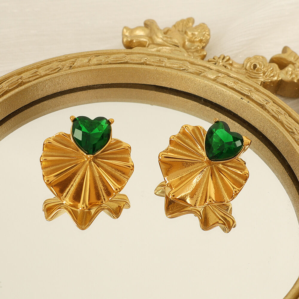 1 paire de boucles d'oreilles à tige en acier inoxydable plaqué or  avec zircons pour femme, style rétro, série classique Image3