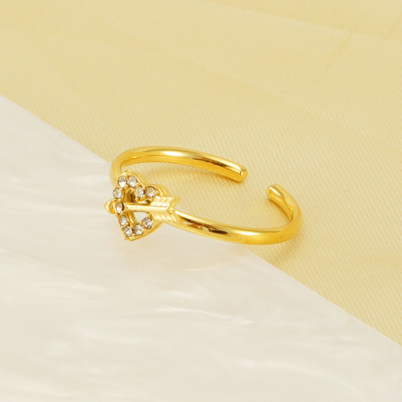 1 paio di piccoli anelli aperti con diamanti da donna, in acciaio al titanio di alta qualità, con freccia di Cupido, anello regolabile da donna Immagine5