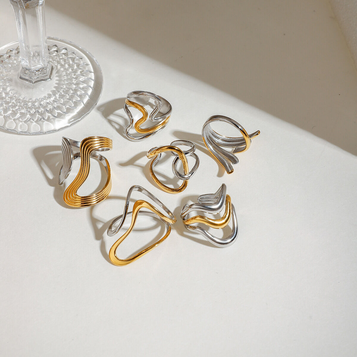 1 Stück Designable Series Personality Line Edelstahl Wasserdicht Gold & Silber Farbe Damen Verstellbarer Ring h5Bild5