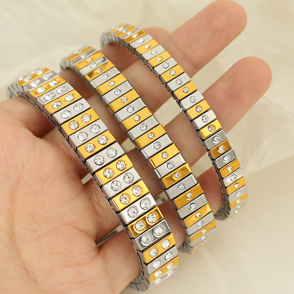 1 Stück Simple Series Punk Patchwork Edelstahl 18 Karat vergoldet Damen Kettenarmbänder 2