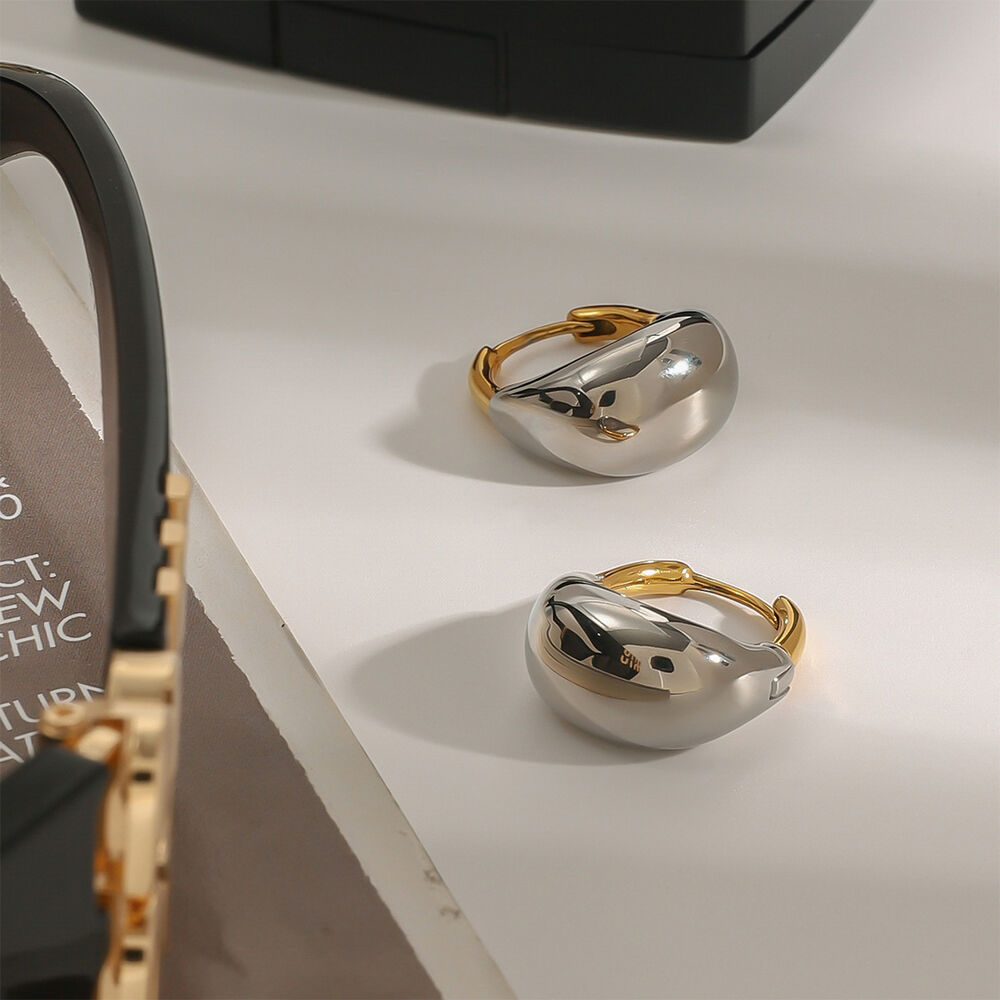 1 Pair Simple Series Casual Annular Stainless Steel Waterproof Gold And Silver Mixed Color Women's Hoop Earrings h5Picture5