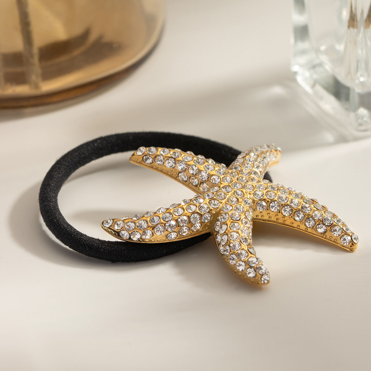 1 paio di fasce per capelli da donna con strass placcate in oro , serie lussuosa, semplici e tinta unita, in acciaio inossidabile Immagine4