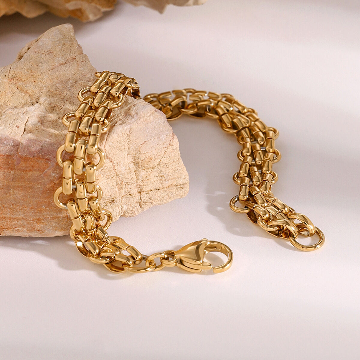Pulsera de cadena punk de acero inoxidable chapada en oro de 18 quilates para mujer, serie simple, 1 pieza h5 Imagen2