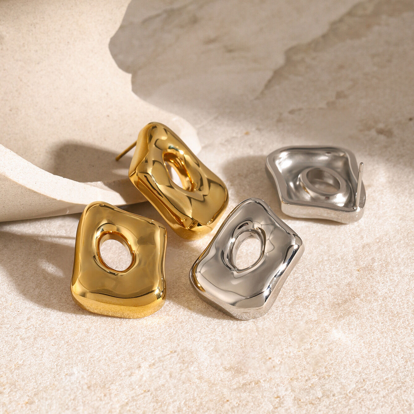  stainless steel special-shaped hollow earrings  niche unique design high-grade titanium steel geometric earrings